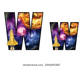 isolated alphabeth with cute space boy illustration