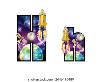 isolated alphabeth with cute space boy illustration