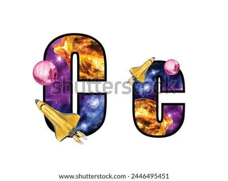 isolated alphabeth with cute space boy illustration