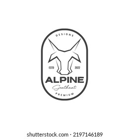 Isolated Alpine Goat Head Badge Logo Design