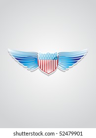 isolated american flag inlay on shield emblem with grey background