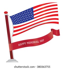 Isolated american flag and a ribbon with text for memorial day
