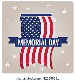 Isolated american flag and a ribbon with text on a textured background  for memorial day celebrations