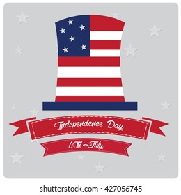 Isolated american hat with the american flag and a pair of ribbons with text