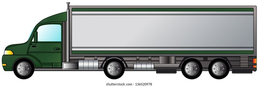 isolated american heavy truck with green cabin 