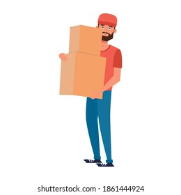 Isolated american man with boxes delivery fast icon- Vector