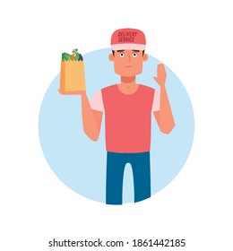 Isolated american man christmas with boxes delivery fast logo- Vector