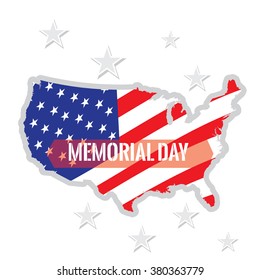 Isolated american map on a white background with text and stars for memorial day