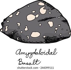Isolated amygdaloidal basalt rock illustration over white background