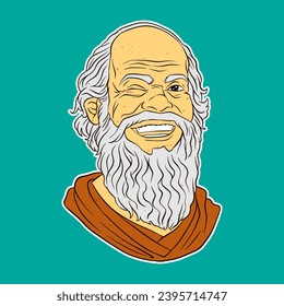 isolated ancient greek philosopher vector illustration with tosca background.