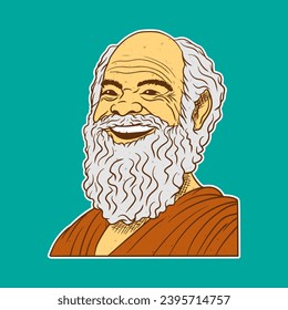 isolated ancient greek philosopher vector illustration with tosca background.