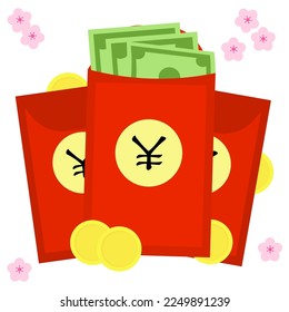 Isolated angpao or Chinese golden coin and money in red envelope for lunar new year celebration gift