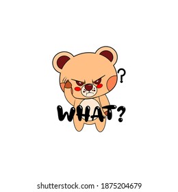 Isolated Angry Bear Cartoon. Kawaii Style. Vector Illustration