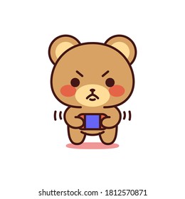 Isolated angry bear kawaii playing video games - Vector