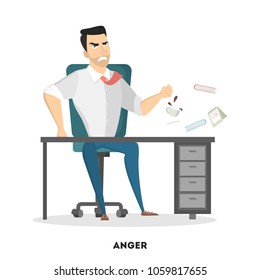 Isolated angry boss hitting the table with fist.