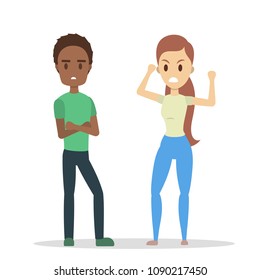 Isolated angry couple. Man and woman arguing on white.