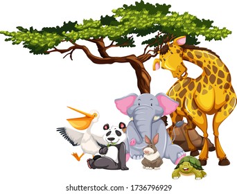Isolated animal under the tree illustration
