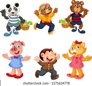 Einzeltiere, einschließlich Illustrationen von Bären, Schweinen und Affen