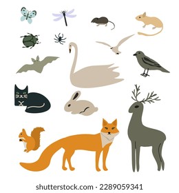 Isolated animals vector signs set