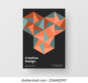 Isolated annual report A4 design vector template. Vivid geometric hexagons catalog cover layout.