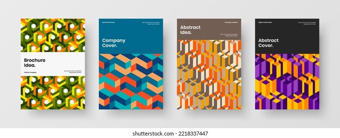 Conjunto de plantillas de diseño de vectores de informe anual aislado A4. Increíble paquete de concepto de portada de libros de hexágonos de mosaico.