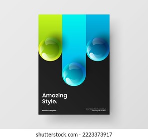 Isolated annual report A4 vector design concept. Multicolored 3D spheres banner illustration.