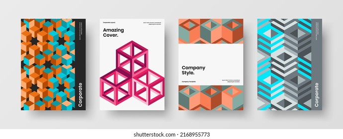 Isolated annual report vector design illustration composition. Premium mosaic shapes booklet concept set.