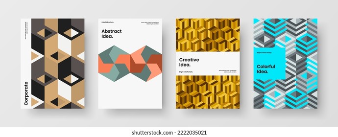 Isolated annual report vector design concept bundle. Fresh mosaic shapes book cover layout composition.