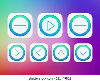 Isolated app icon set on color blurred background. For web, internet, mobile interface.