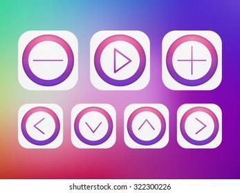 Isolated app icon set on color blurred background. For web, internet, mobile interface.