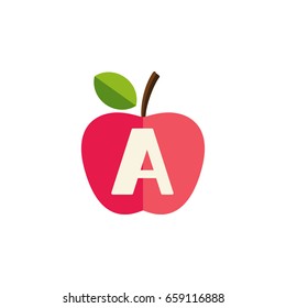 Isolated Apple Flat Icon. Vitamin A Vector Element Can Be Used For Vitamin, A, App, E Design Concept.