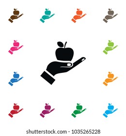 Isolated apple in hand icon. Dessert vector element can be used for apple, hand, natural design concept.