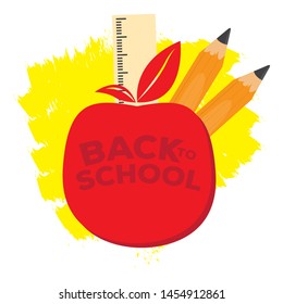 Isolated apple, pencils and ruler. Back to school banner - vector