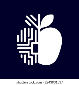 Isolated apple tech logo on dark background. Line, computer, digital company brand identity