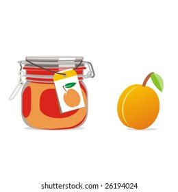 isolated apricot jam jar and fruit