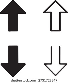 Isolated arrow direction icons, up down navigation symbol, interface movement control design, scroll switch user interaction concept, solid line filled thin stroke vector