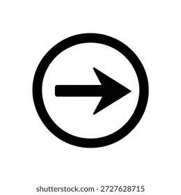 Icono de flecha aislada se dirige hacia la derecha en forma circular, enfatizando el movimiento y la elección sobre un fondo blanco.