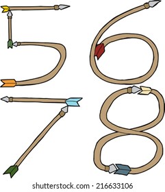 Isolated arrow shaped five, six, seven and eight