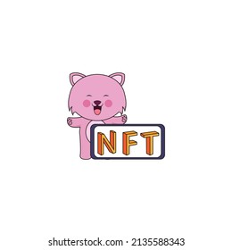 Vector de ilustración digital de ntf con dibujos animados de oso de arte aislado