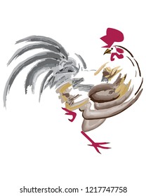 Isolated artistic paintbrush vector illustration of a rooster