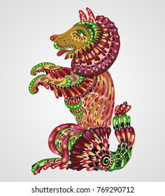 Isolated artwork decorative dog in asian style on a white background.