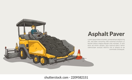 isolated asphalt paver.asphalt spreader. heavy equipmet rough drawing with editable copy space vector illustration. svg