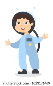 Isolated astronaut girl in costume with helmet.