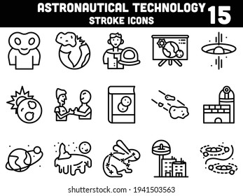Isolated Astronautical Technology Icon Set In Linear Style.