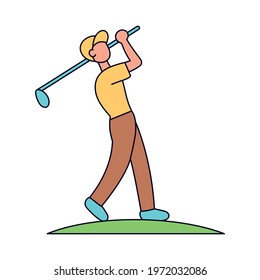 Isolated athlete character icon practicing golf