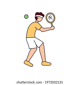 Isolated athlete character icon practicing tennis