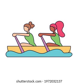 Isolated athlete character icon practicing rafting