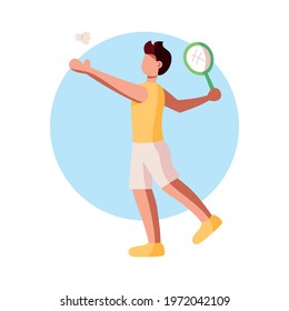 Isolated athlete character icon practicing badminton