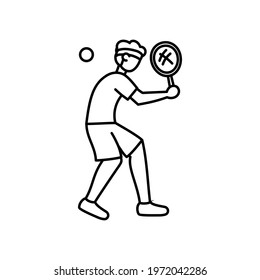 Isolated athlete character icon practicing tennis