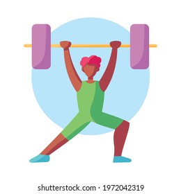 Isolated athlete character icon practicing weightlifting